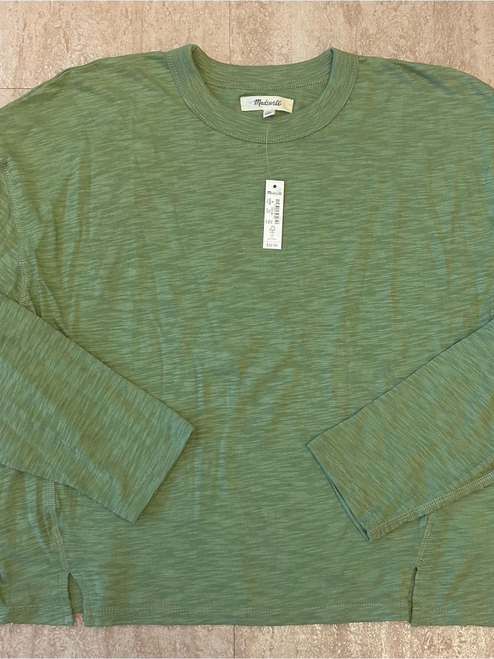 Madewell NWT Green Solid Layering Long Sleeve M Textured Slub Fabric